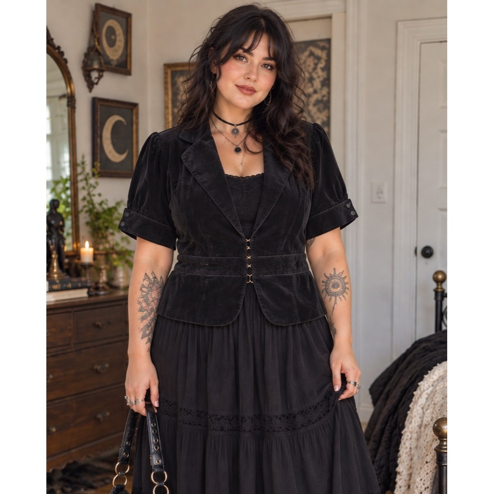 Y2K Torrid Black Velveteen Jacket Sz 1 Whimsigoth Corset Witchy Victorian Blazer